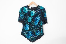 Laurence Kazar Vintage 80's/90's Short Sleeve Sequin Trophy Blouse Size L