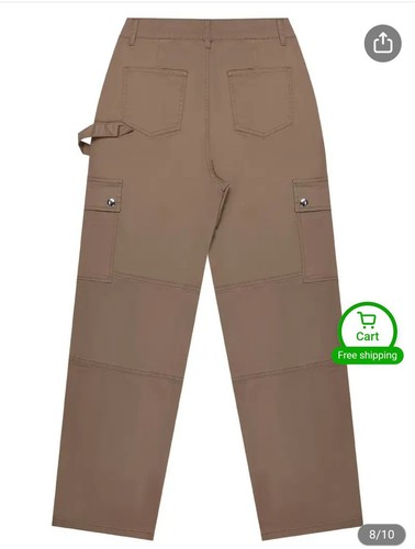 Womens Cargo Trousers High Waisted Straight Leg Size S/M (10-12UK) Khaki Brown - Picture 8 of 10