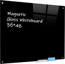 Magnetic Black Glass Board with Eraser Frameless Tempered Glass Dry Erase Blackb