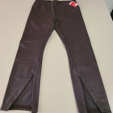 Spanx New Front Slit Faux Leather Pants 20526Q Cherry Chocolate Large /A2