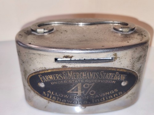 VINTAGE    FARMERS AND MERCHANTS COIN BANK MISHAWAKA INDIANA