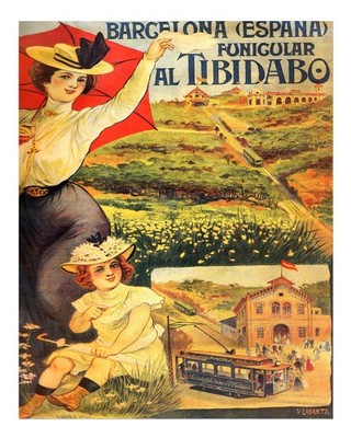 Vintage Barcelona Reise Wandkunst Tibidabo Standseilbahn Urbane Szene