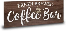 Rustic Coffee Bar Sign Wall Decor - Vintage Wood Grain Hanging Plaque for Kitche