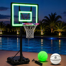 Pool Basketball Hoop with Light, Adjustable Height Movable Base Poolside Baske