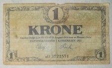 1921 Demark Danmark 1 Krone Circulated Banknote P-12 Series