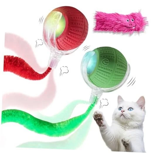 2 PCS Interactive Cat Toys for Indoor Cats, Fast Rolling on Carpet Flash and