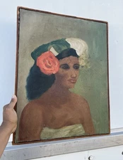 Vintage Antique 1940’s Painting Cuban Woman Portrait Art Impressionism Signed
