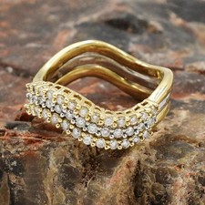 14k Yellow  White Gold Diamond Stackable Wavy Bands Ring Size 7