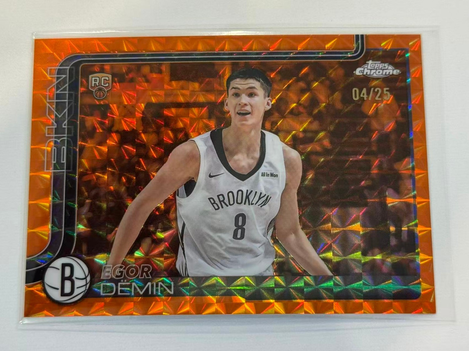 2025-26 Topps Chrome Rookie Orange Geometric #258 RC Egor Demin 04/25 Nets