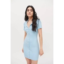 Urban Outfitters Dale Ribbed Bodycon Polo Mini Dress in Blue Size Medium