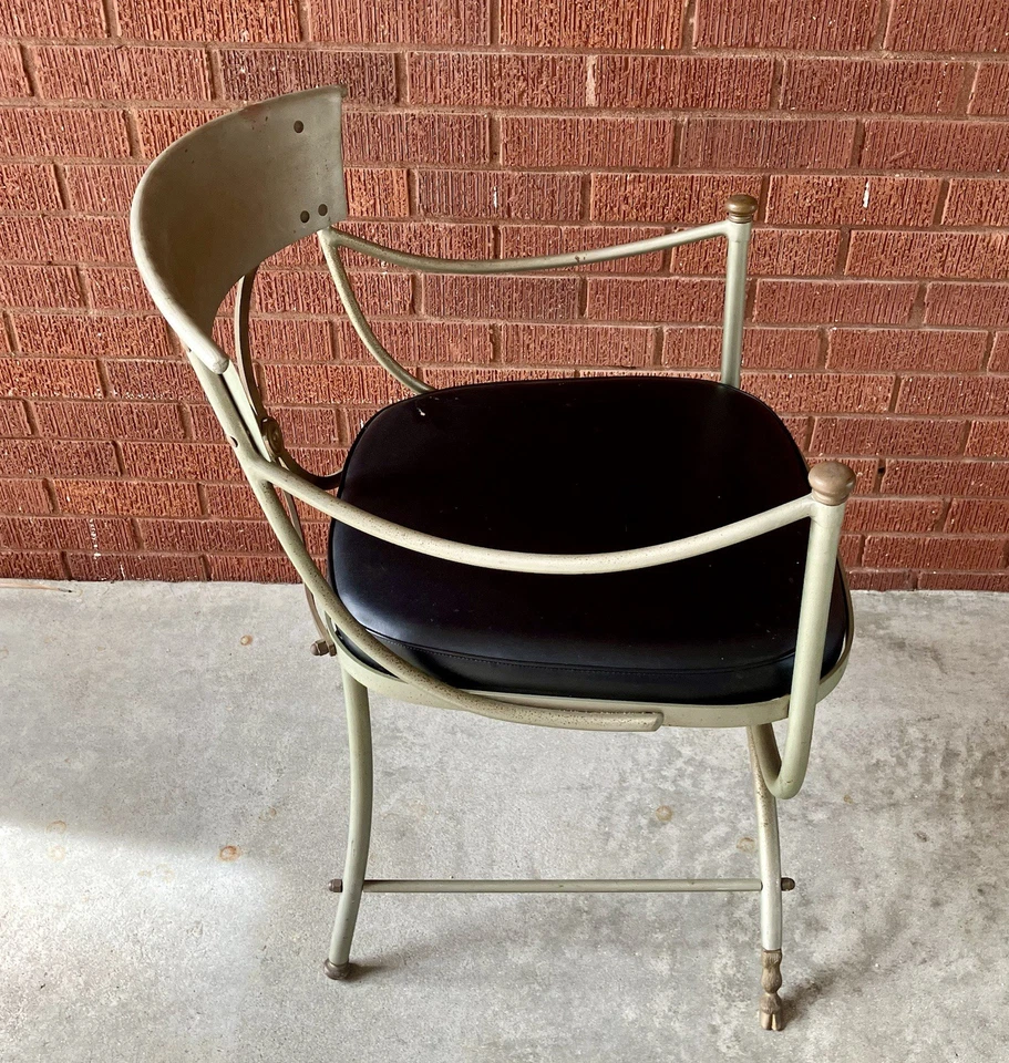 Silla de comedor vintage modernista italiana de acero y latón Maison Jansen Foto 4 de 4