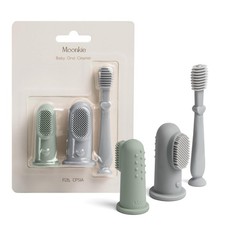 Baby Finger Toothbrush Tongue Oral Cleaner Kit 3 Pcs Silicone for 3 Months Blue