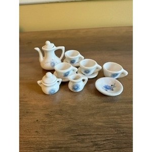 11 pc. Miniature Tea Set Porcelain Floral Dollhouse Teapot Cups Saucers China