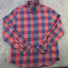 J Crew Shirt Large Red Blue Check Long Sleeve Button Down Cotton Pocket