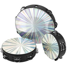 QWORK 3-Pack Wood Church Tambourine Set for Adults - 6", 8", 10" Sizes,...