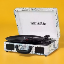Victrola 3-Speed Bluetooth Suitcase Record Player turntable Map Design EUC