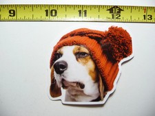 BEAGLE IN BEANIE FUNNY SMALL STICKER DECAL CUT PET DOG PUPPY FUN FUNNY