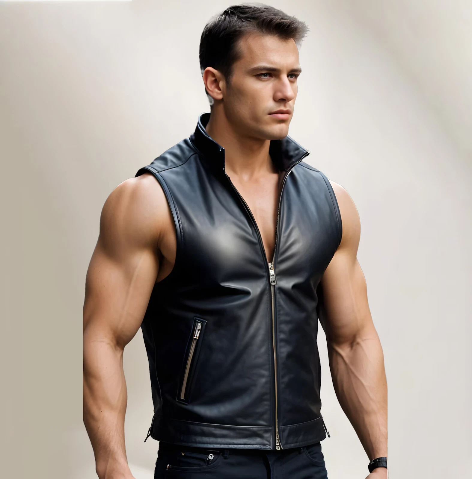 Men’s Handmade Genuine Black Leather Vest – Real Leather Casual Waistcoat