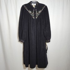 Vanity Fair Women's Size Medium Black Pink Turquoise Zip Up Robe Long Sleeve VTG