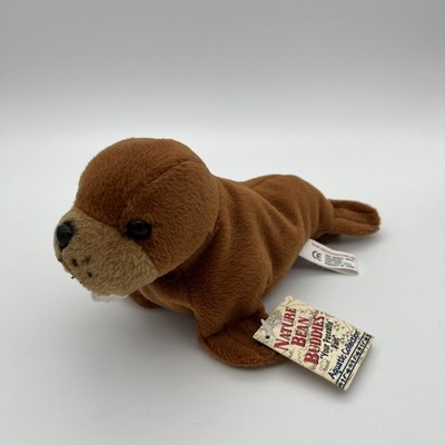 Vintage 1997 Nature Bean Buddies Walrus Plush Stuffed Animal Toy with Tag 8'' K&M