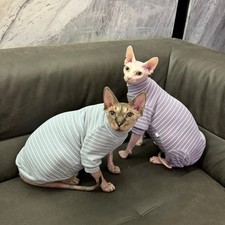 Warm Cotton 4-legged Striped Coat for Sphynx Cat Spring Elestic Jumpsuit for Kit