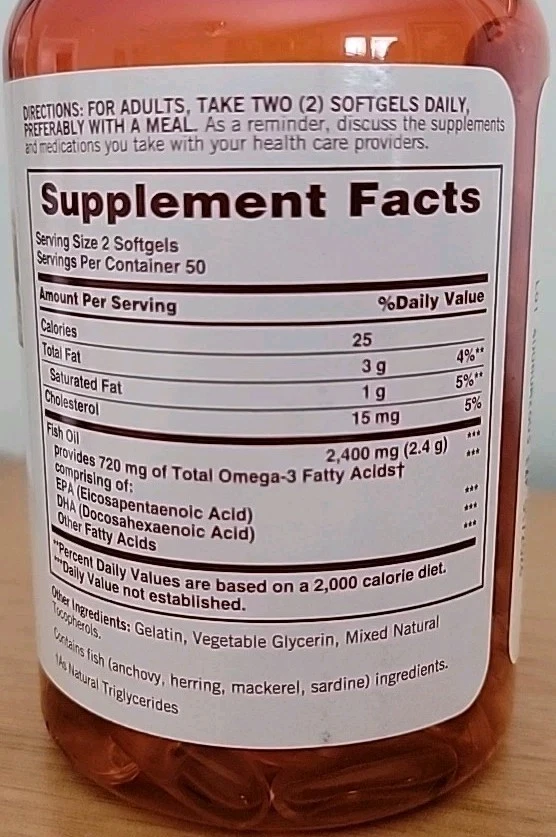 3 cápsulas blandas Sundown Naturals 1200 mg, aceite de pescado extra fuerza 100 quilates salud del corazón Foto 4 de 4