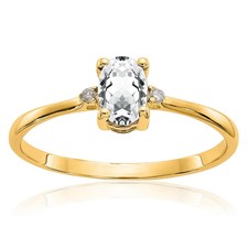 14K Solid Yellow Gold Diamond White Topaz Ring