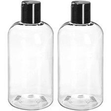 Refillable Clear Plastic Empty Squeeze Bottles 8 oz with Black Disc Top Caps for