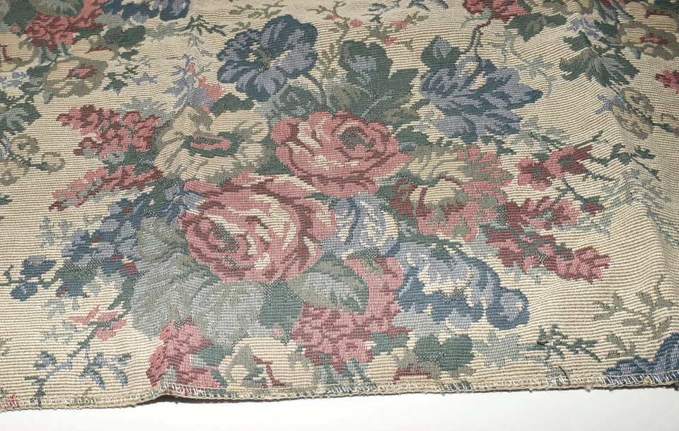 Vintage Green Pin Striped with Red Roses Thick Upholstery Fabric Remnant 17x24 - Image 2 of 4