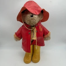 Vintage 1975 Paddington Bear Stuffed Plush Red Rain Coat Rubber Boots Eden Toys