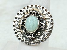 Sterling Silver Pale Blue Chalcedony Stamped Ring Sz 7.25
