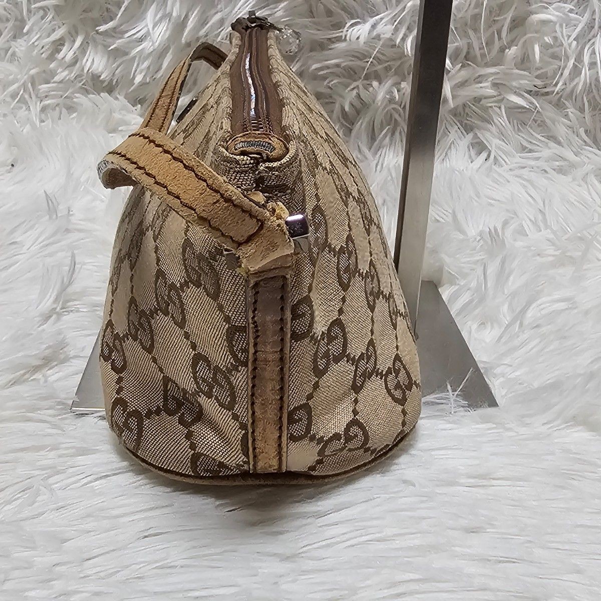 Auth GUCCI GG Canvas Accessory Pouch Mini Bag Brown Leather GUCCI 