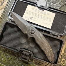 Brous Blades Caliber Flipper D2 Blackwash Blade, Carbon Fiber Handle 164/500