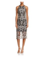 AQUA Womens Black Lace Sleeveless Halter Midi Cocktail Dress 0