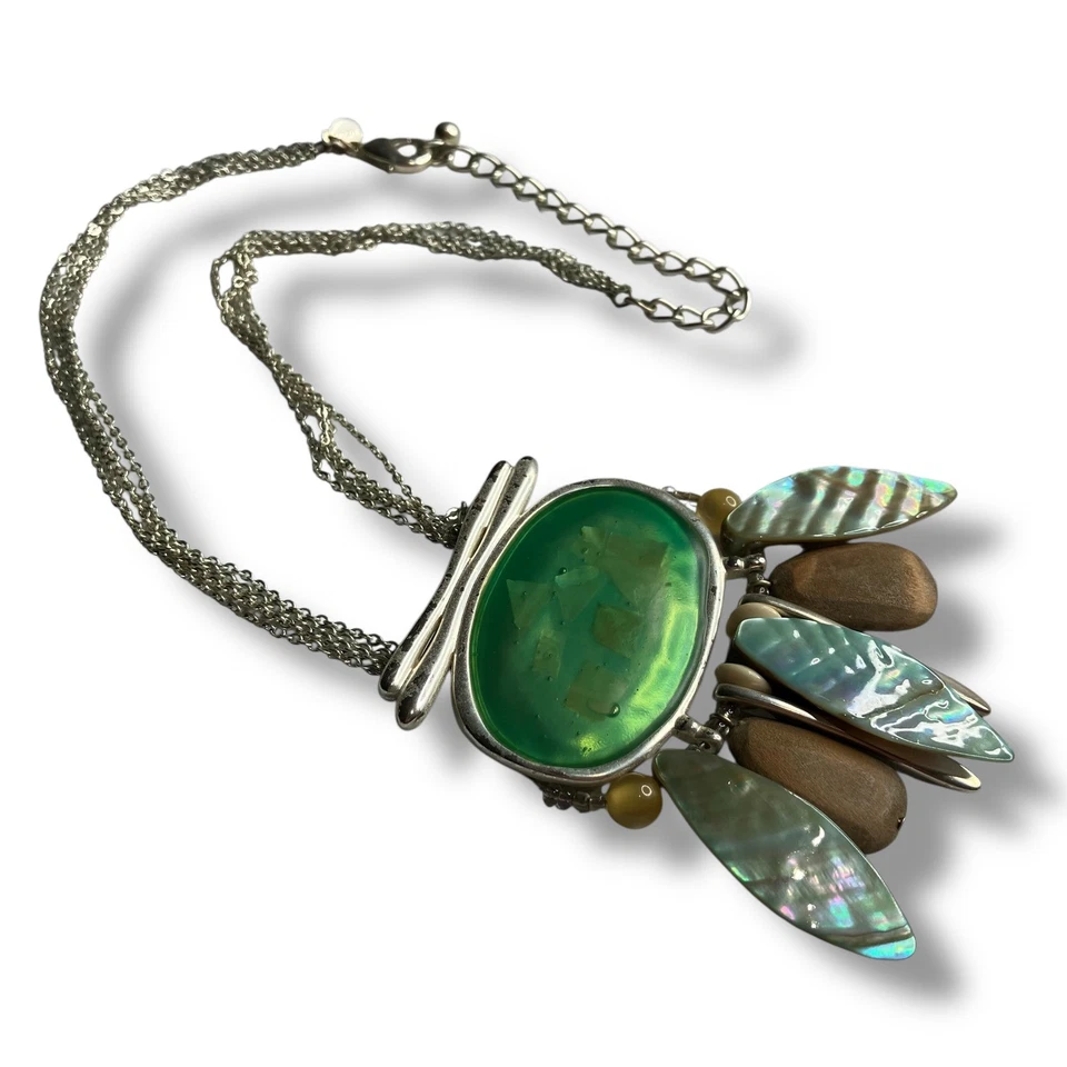 Chico's 多股绿石吊坠项链银色声明 — 第 2/4 张图片