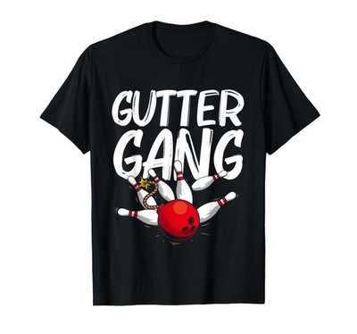 Funny Bowling Gift for Men Women Cool Gutter Gang Bowlers T-Shirt Small