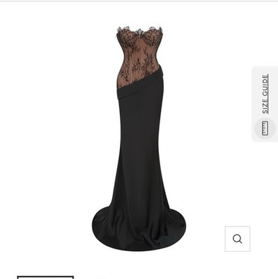 Miss Rosier Black Satin Maxi Gown XS Strapless Lace Panel