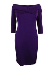 Lauren Ralph Lauren Women's Off-The-Shoulder V-Neck Dress (0, Plum) 190232701841