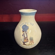 Vintage 1978 Holly Hobbie Vase "Love is Good for Growing Things" Blue Girl