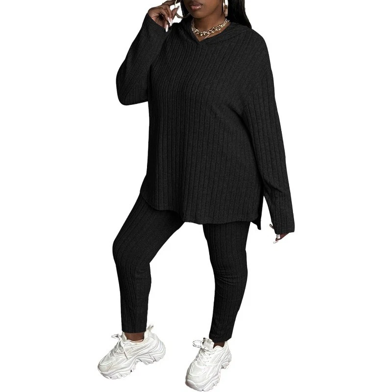 Женские плюс размер 2шт наряды толстовки с длинным рукавом байки с капюшоном костюм наборы - Изображение 3 из 4