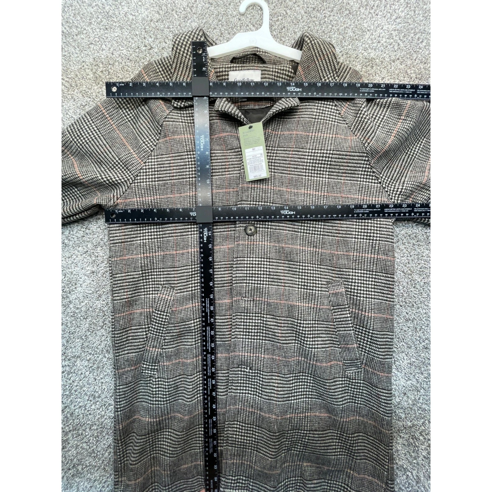 Goodfellow & Co Car Coat Mens M Brown Plaid NEW Glen Check Button Up - product detail image 6