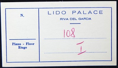 1959 GRANDE ALBERGO LIDO HOTEL DEL FINALE LIGURE ITALY ROOM NUMBER CARD VINTAGE