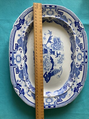MASON'S IRONSTONE BLUE PHEASANT PLATTE, unmarkiert um 1820, 37 cm maximale Länge