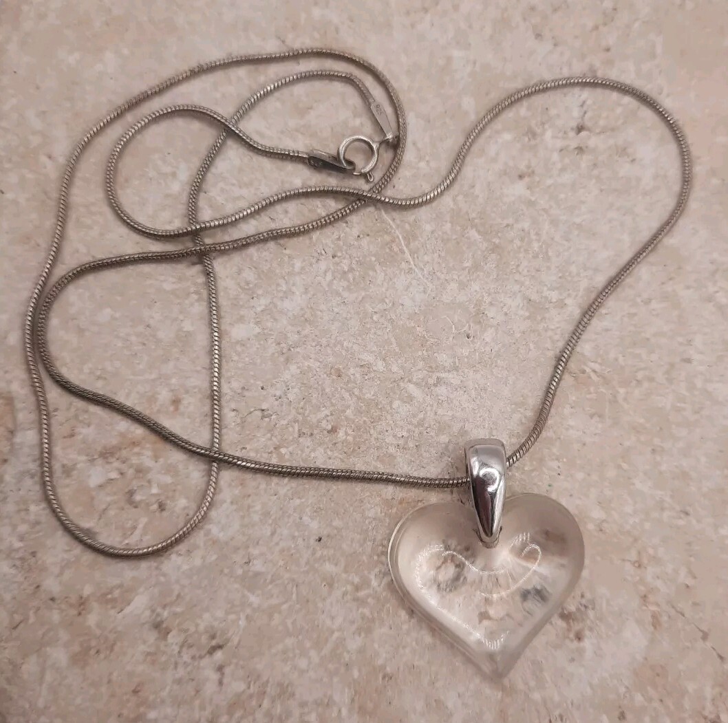 Lalique Clear Heart Crystal Pendant On 925 Sterling Silver