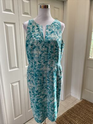 Ann Taylor Geo Teal Fit/Flare Dress Pockets 12 NWOT | eBay