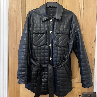 River Island Black Faux Leather Belted Jacket River Island Quilted