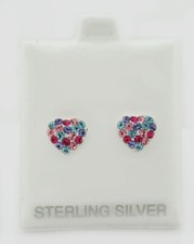 LAB HEART SHAPE MULTICOLORS STONE STUD EARRINGS .925 Sterling Silver  NWT