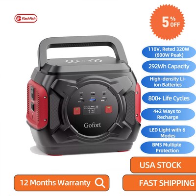 Portable Power Station 320W 292Wh Solar Generator   AC/DC Ports, LED Flashlight,