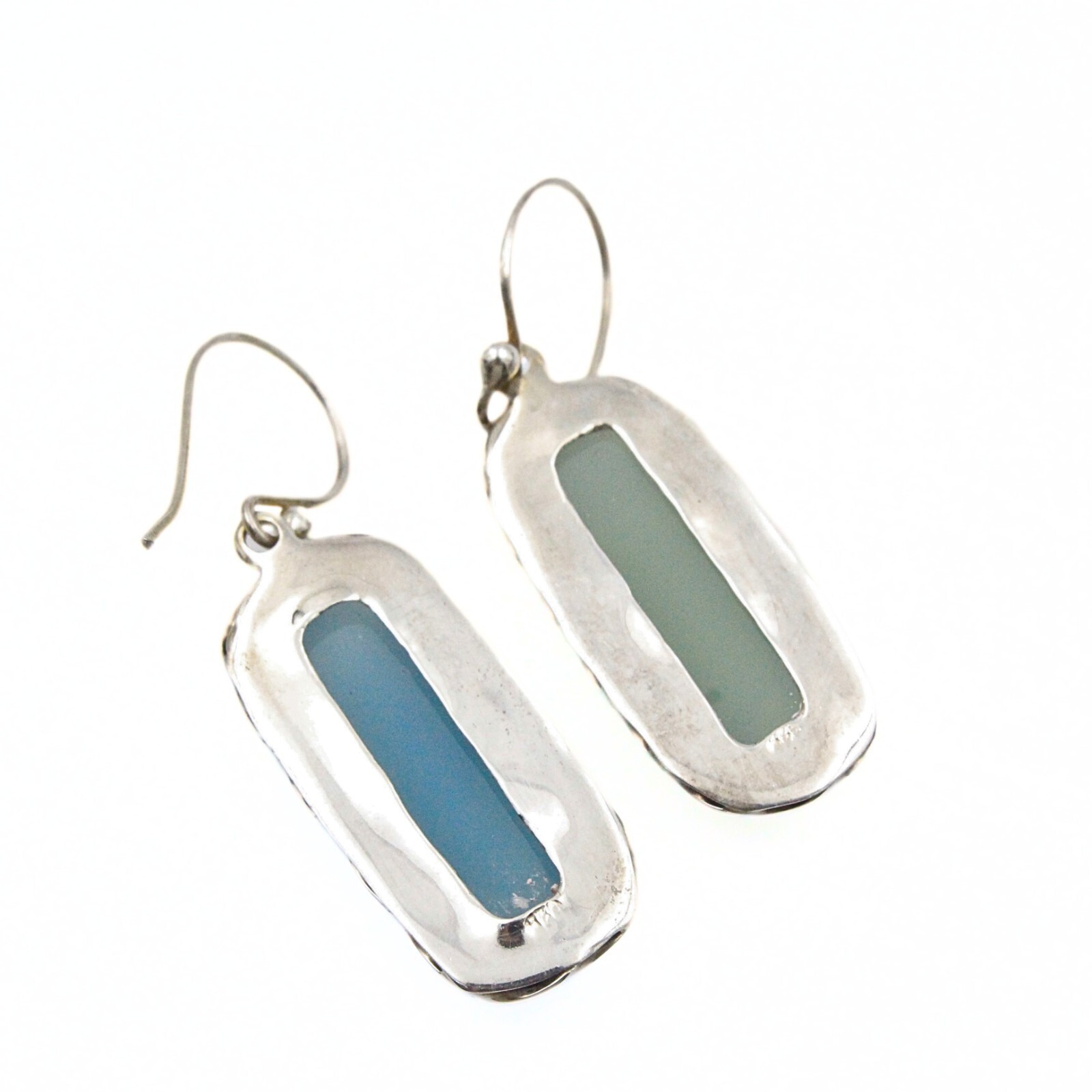 Sterling Silver Rectangular Green Sea Foam Glass … - image 7