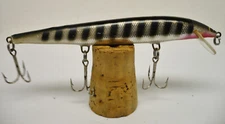 Vintage Fishing Lure Bagley Bang-O-Lure 5" Black Stripes on Silver Foil Brass